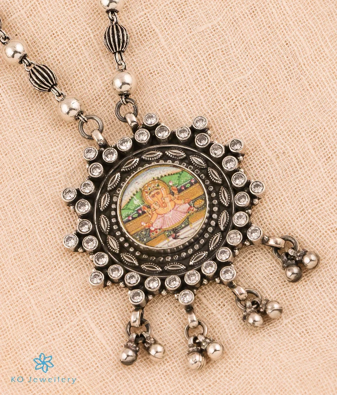 silver necklaces for women -silver necklaces for women -The Shuban Silver Antique Handpainted Ganesha Necklace