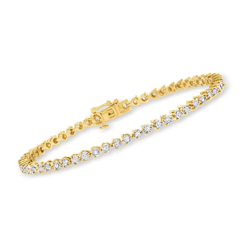 matching bracelet sets for women -Ross-Simons Round Brilliant-Cut Diamond Tennis Bracelet in 18kt Gold Over Sterling