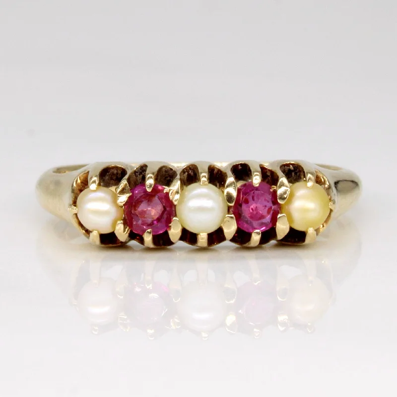 engagement rings for women -Imitation Pearl & Synthetic Ruby Ring | 0.18ctw | SZ 6.5 |