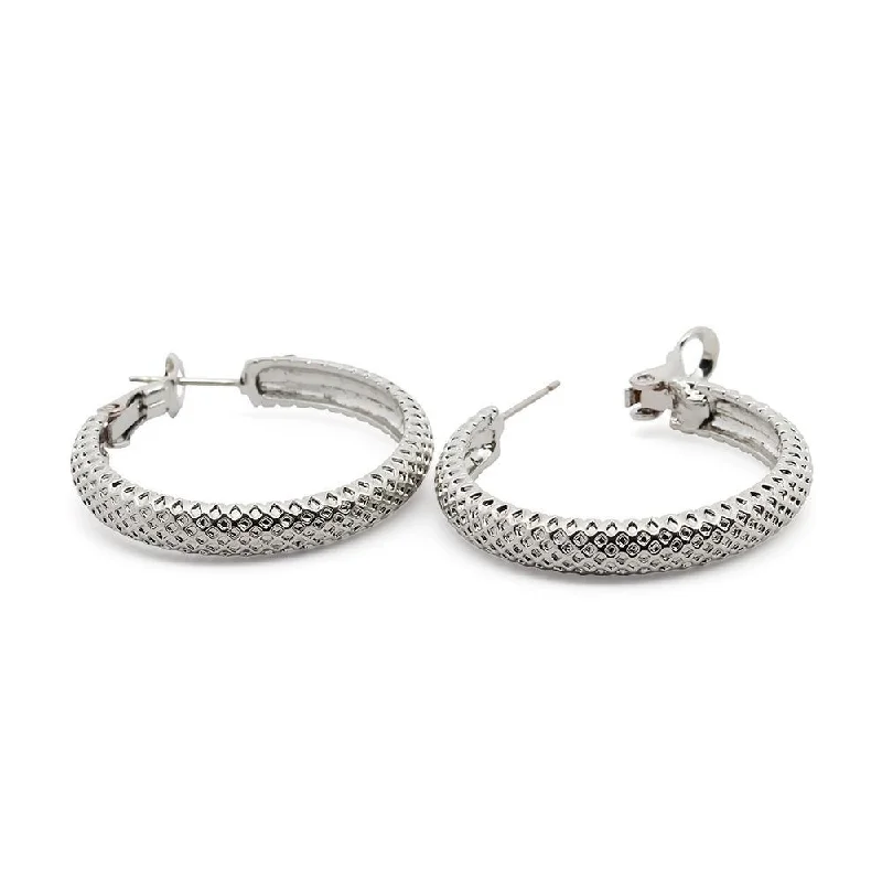 trendy statement earrings for women -trendy statement earrings for women -Woven Texture Hoop Earrings RhodiumPl