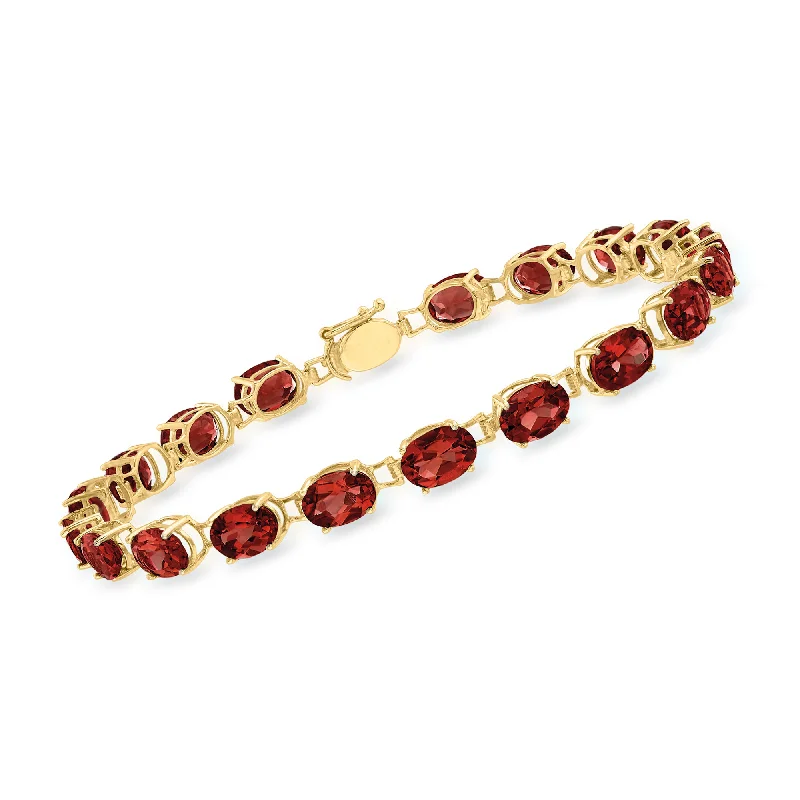 bridal bangles for women -Ross-Simons Oval Garnet Bracelet in 14kt Yellow Gold