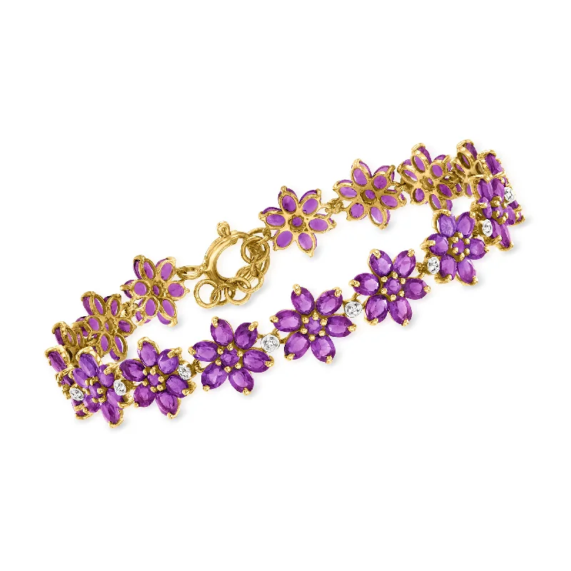 chic bangles for women -Ross-Simons Amethyst Flower Bracelet With . White Zircon in 18kt Gold Over Sterling