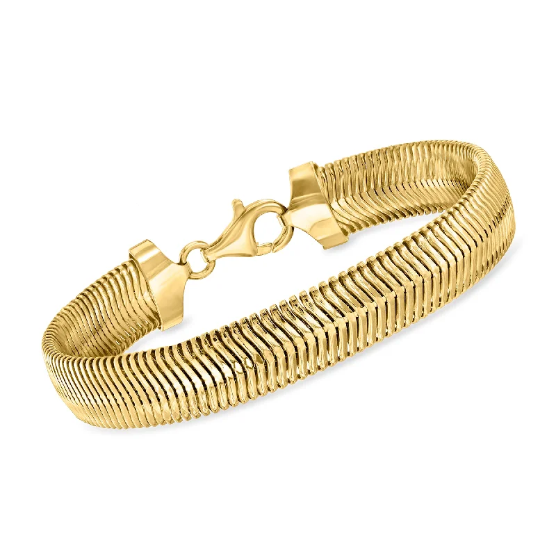 stylish bangles for women -Ross-Simons Italian 18kt Gold Over Sterling Flat Snake-Chain Bracelet