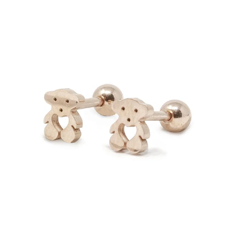 trendy earrings for parties -trendy earrings for parties -Stainless Steel Baby Stud Earrings Tiny Bear Rose Gold Plated