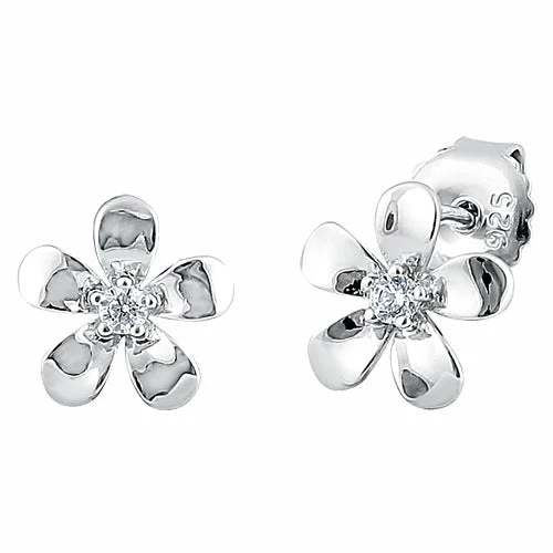 women’s gold drop earrings -drop earrings for women -Sterling Silver Plumeria Stud CZ Earrings