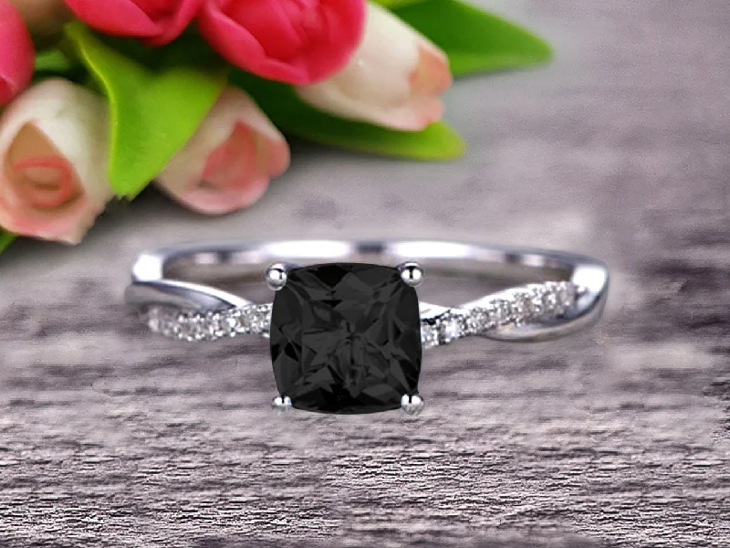 women’s wedding and engagement rings -women’s wedding and engagement rings -10k White Gold Black Diamond Moissanite Engagement Ring With 1.25 Carat Cushion Cut Vintage Looking Black Diamond Moissanite