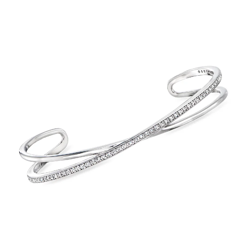 hand-crafted bangles -Ross-Simons Diamond Crisscross Cuff Bracelet in Sterling Silver