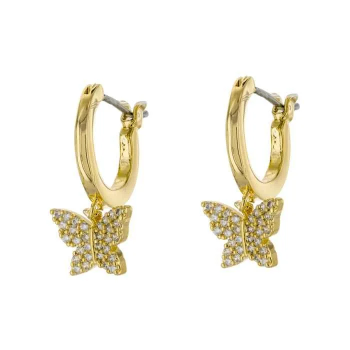 women’s ear cuff earrings -women’s ear cuff earrings -Brass CZ Butterfly Hoop Earrings 14K Gold Plated