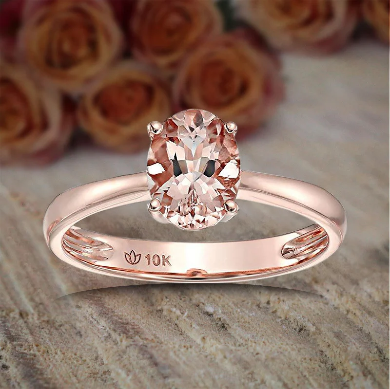 vintage-inspired engagement rings -vintage-inspired engagement rings -Limited Time Sale 1 Carat Oval Cut Morganite Solitaire Engagement Ring in 10k Rose Gold