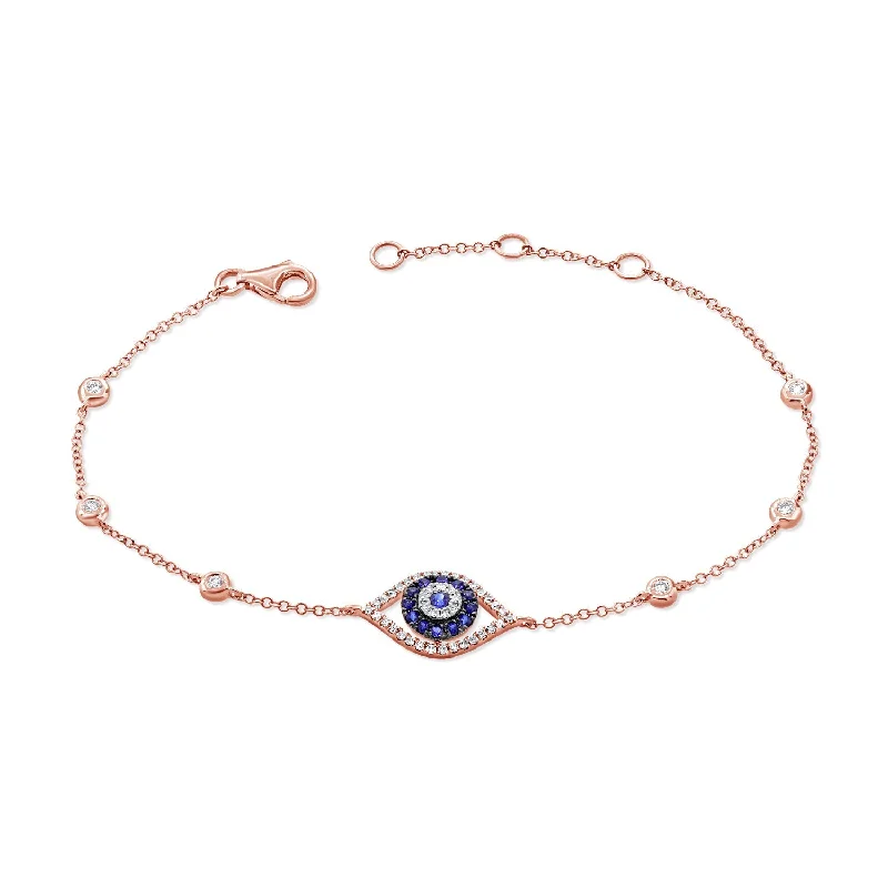 gold cuff bracelets for women -14k Gold Sapphire & Diamond Evil Eye Bracelet