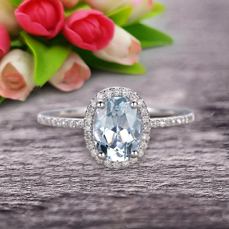 gemstone and diamond engagement rings -gemstone and diamond engagement rings -1.50 Carat Oval Cut Aquamarine Engagement Ring Wedding Anniversary Gift On 10k White Gold