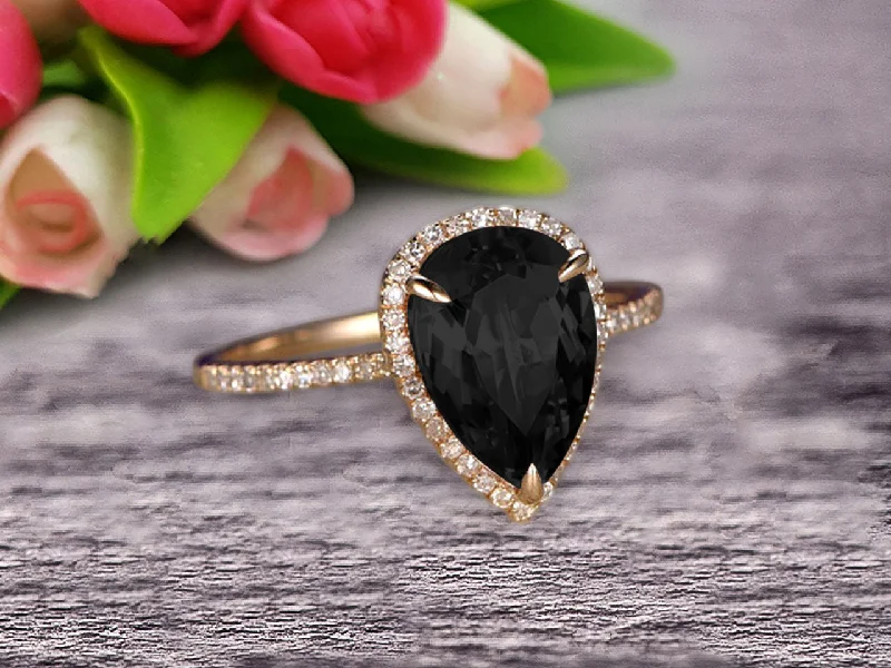 two-tone engagement rings -two-tone engagement rings -Surprisingly Ring 1.50 Carat Pear Shape Black Diamond Moissanite Engagement Ring Solid 10k Rose Gold Promise Ring Pave Set Vintage Look