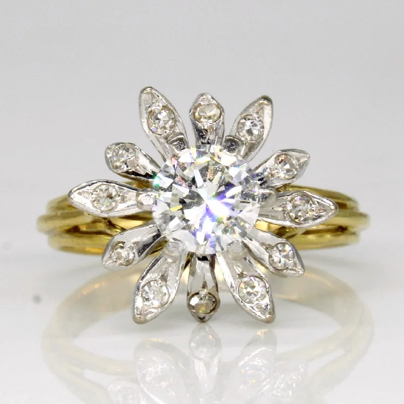 romantic rings for women -High Set Diamond Flower Ring | 0.91ctw | SZ 6.75 |