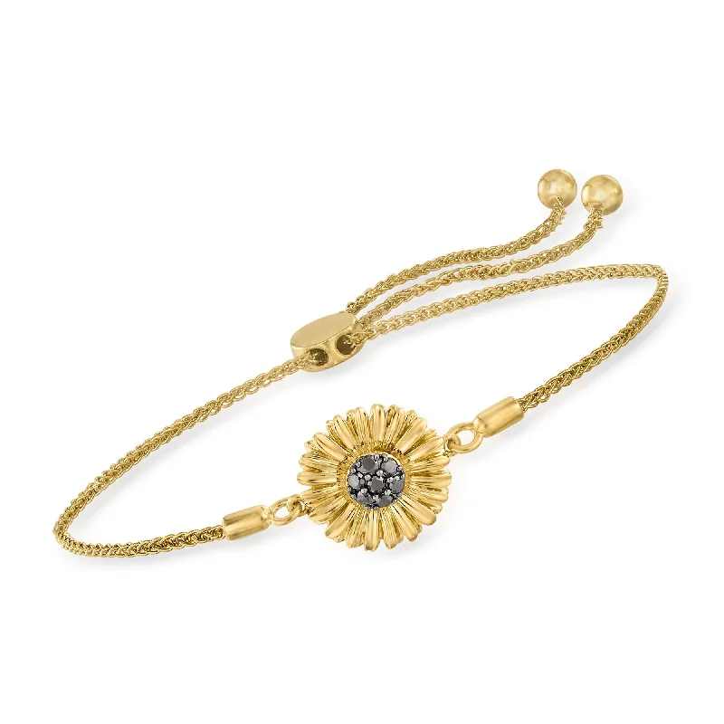 minimalistic bracelets for women -Ross-Simons Black Diamond Sunflower Bolo Bracelet in 18kt Gold Over Sterling