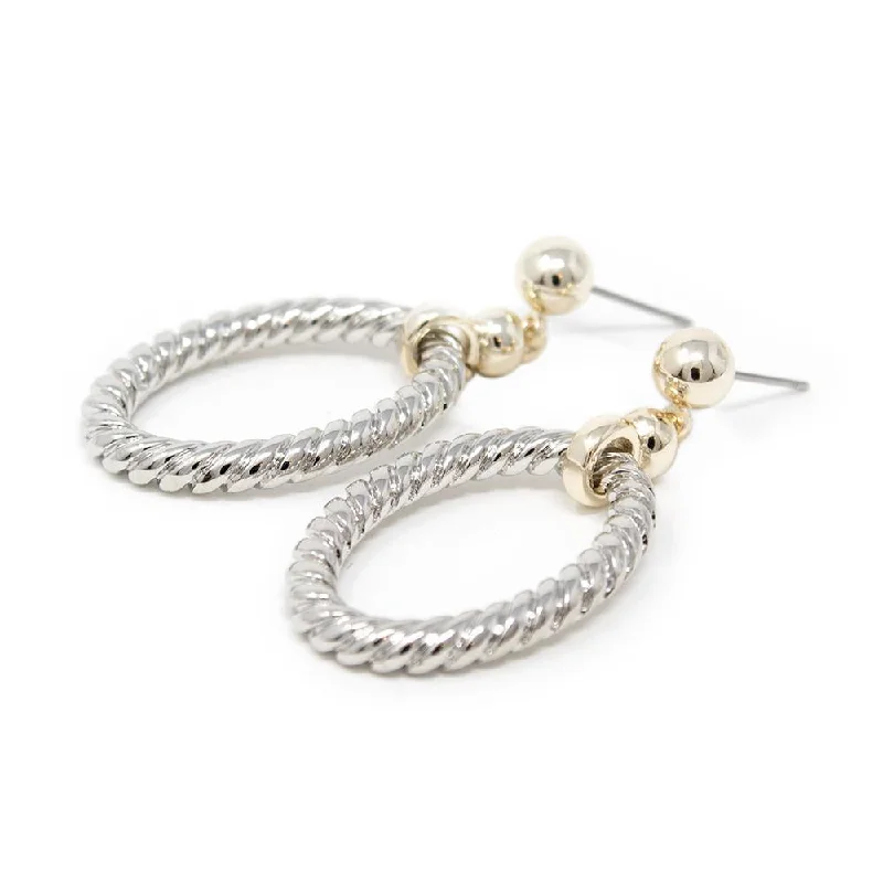 custom-designed hoop earrings -custom-designed hoop earrings -Two Tone Cable Oval Post Earrings