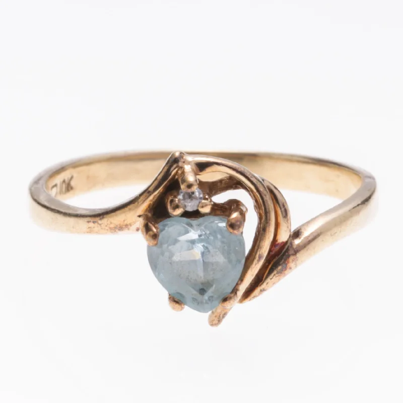 classic rings for women -10K Yellow Gold Blue Topaz and Diamond Ring | 0.62ct, 0.005ct | SZ 5.75