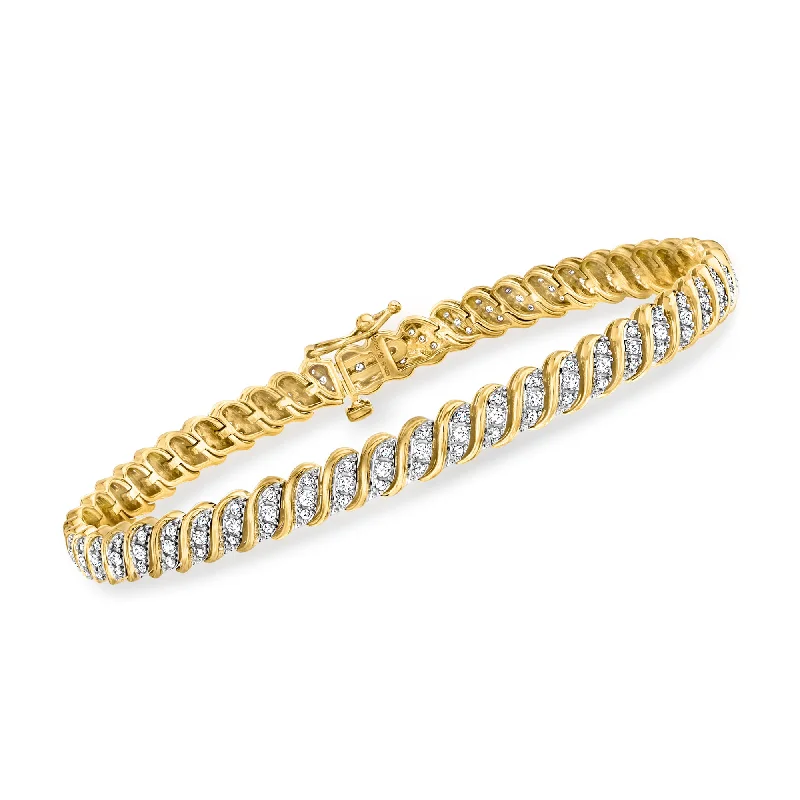 beautiful bangles for casual wear -Ross-Simons 1.00- Diamond Twisted-Link Bracelet in 18kt Gold Over Sterling