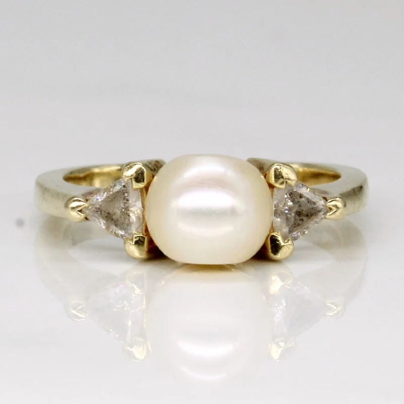 rose gold rings for women -Pearl & Diamond Ring | 0.34ctw | SZ 8.25 |