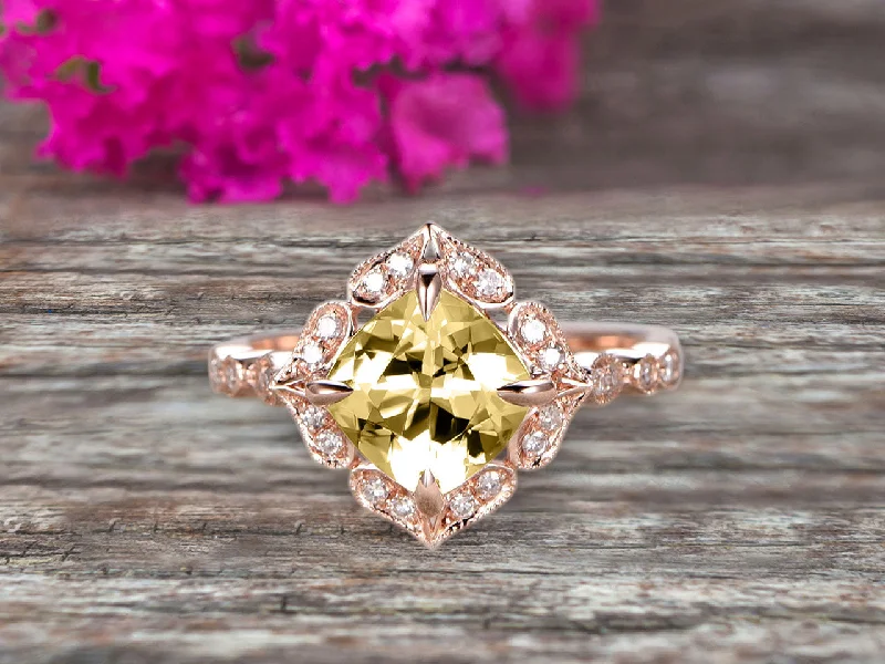 luxury gemstone engagement rings -luxury gemstone engagement rings -Milgrain Cushion Cut Champagne Diamond Moissanite Engagement Ring 1.25 Carat Glaring Wedding Ring 10k Rose Gold Floral Art Deco