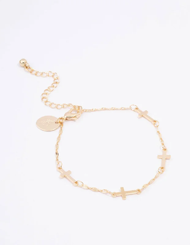 minimalistic bracelets for women -Gold Plated Multi Cross Bracelet