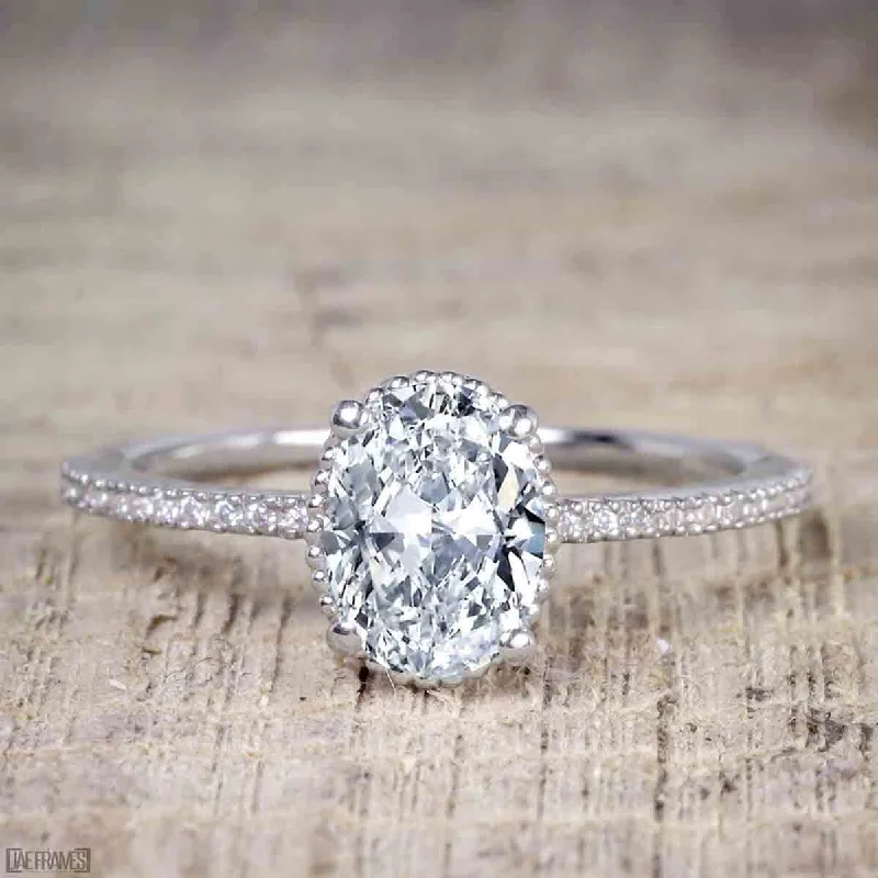 handcrafted engagement rings -handcrafted engagement rings -1.25 Carat Art Deco Wedding Ring Oval Cut Moissanite Diamond Engagement Ring in 10k White Gold