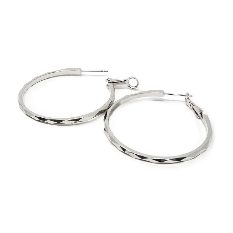 custom earrings for women -chic earrings for women -Faceted Hoop Earrings 40MM Rhodium Plated