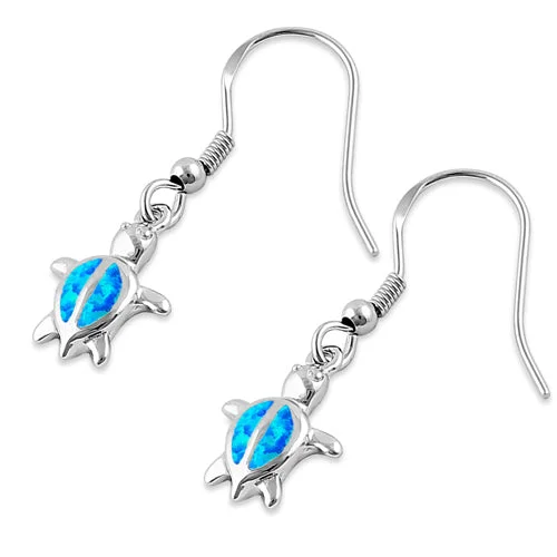 unique earrings for women -women’s birthstone earrings -Sterling Silver Blue Lab Opal Turtle Earrings