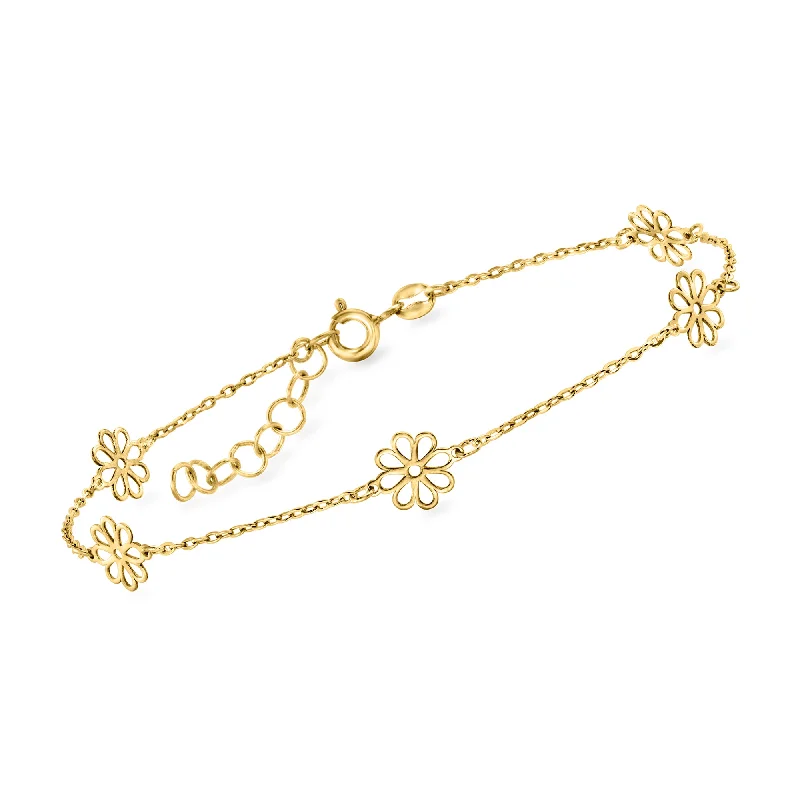 silver bangles for women -RS Pure by Ross-Simons Italian 14kt Yellow Gold Flower Station Bracelet