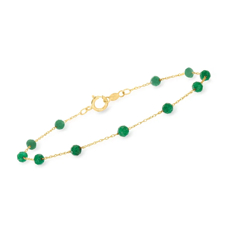 sleek cuff bracelets for women -RS Pure by Ross-Simons Emerald Bead Station Bracelet in 14kt Yellow Gold