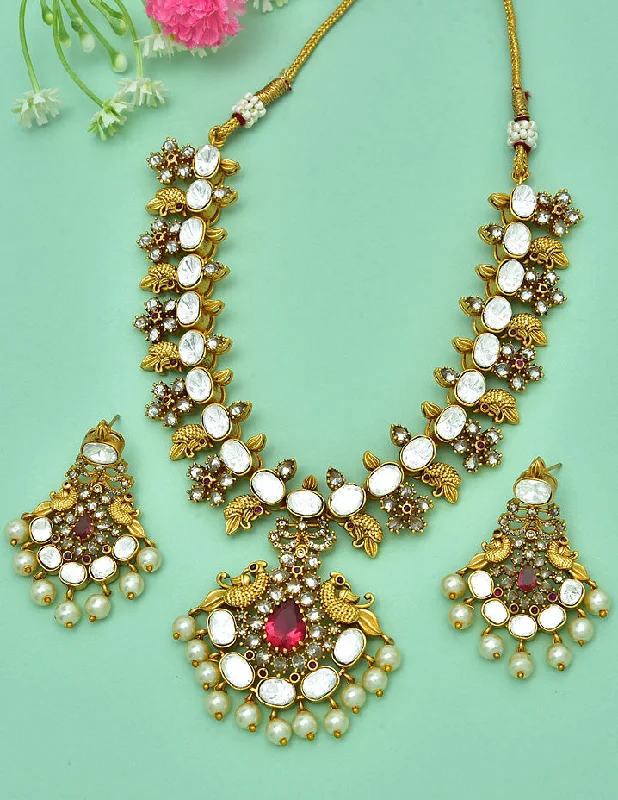 high-end necklaces for women -fashion lockets for women -Designer Antique Kundan Necklace Set