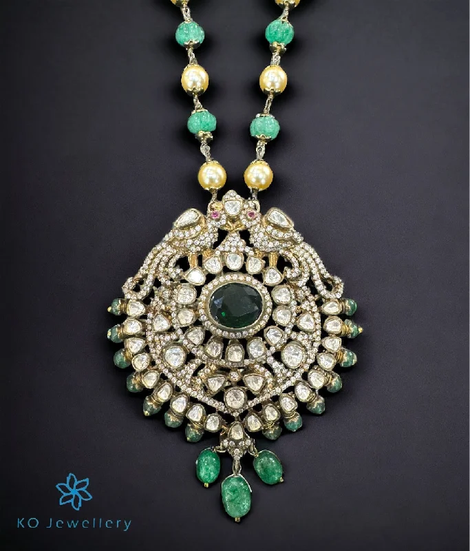 geometric necklaces for women -special occasion necklaces for women -The Aalia Silver Victorian Pearl Peacock Necklace