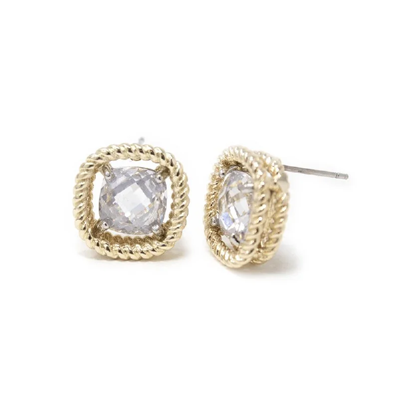 chic statement earrings -evening earrings for women -TwoTone Soft Square Crystal Earrings Gold Tone