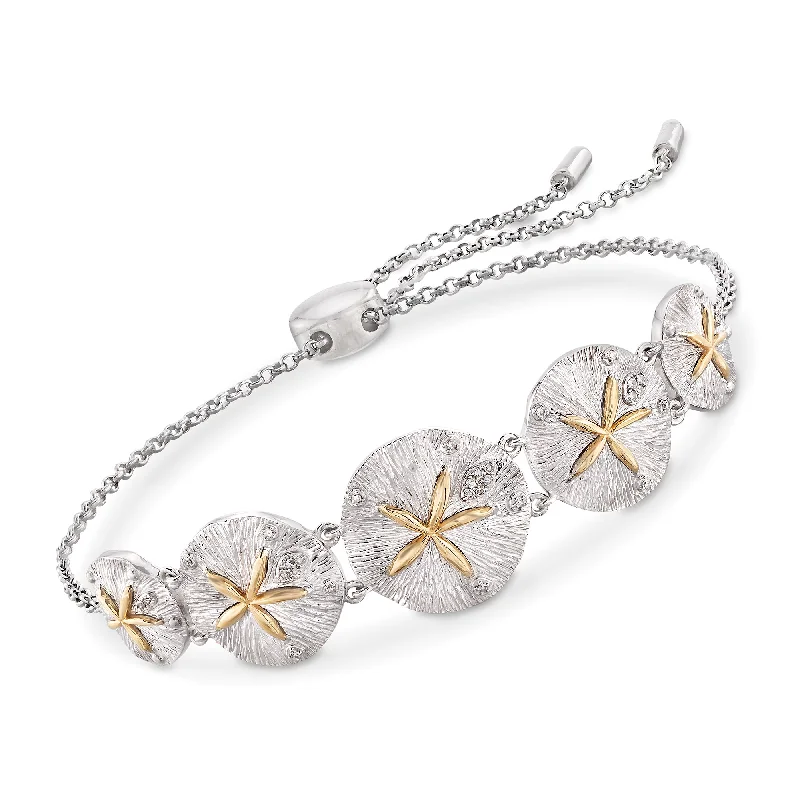 trendy bangles for women -Ross-Simons Sterling Silver and 14kt Yellow Gold Sand Dollar Bolo Bracelet