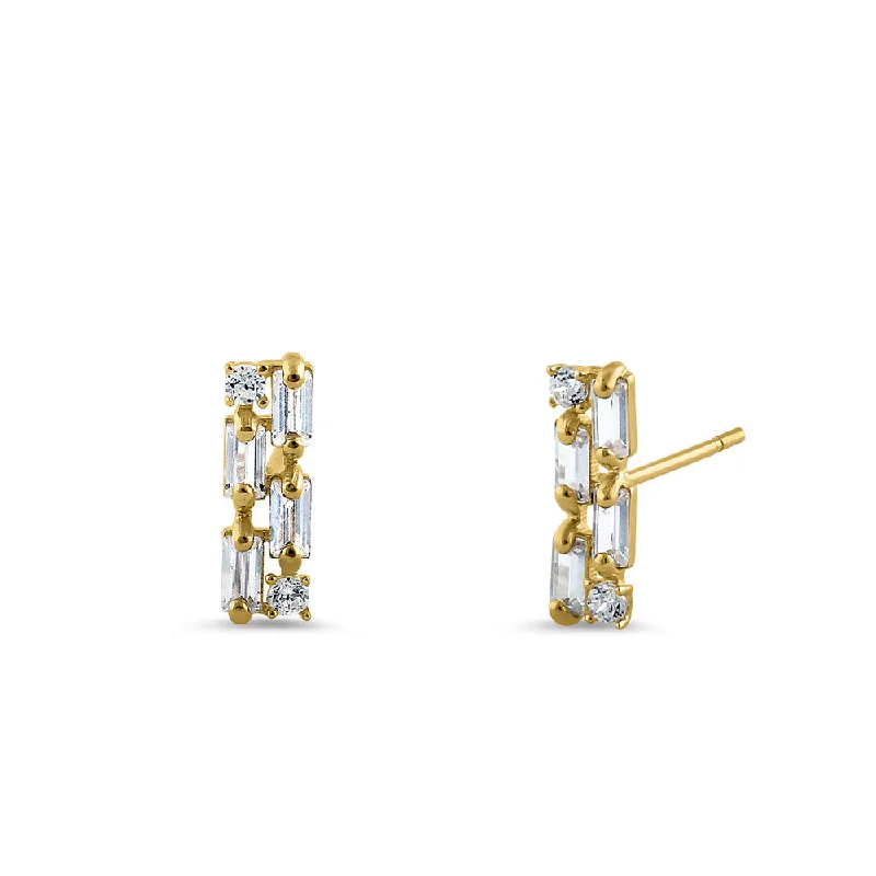 geometric earrings for women -silver hoop earrings for women -Solid 14K Yellow Gold Rectangular Round & Emerald Cut CZ Earrings