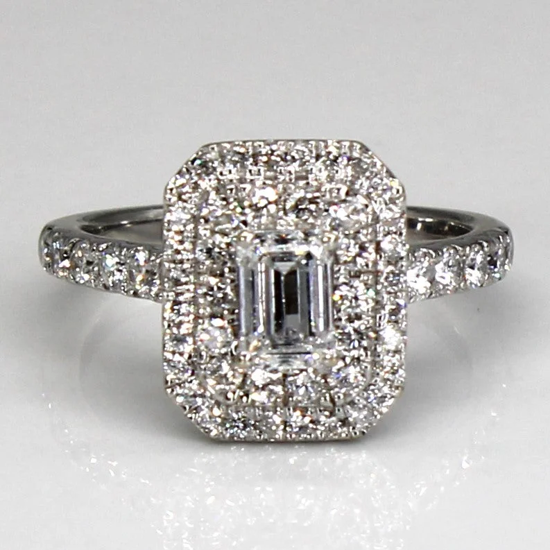 gold engagement rings for women -Emerald Cut Diamond Halo 14k Ring | 1.00ctw | SZ 4.75 |