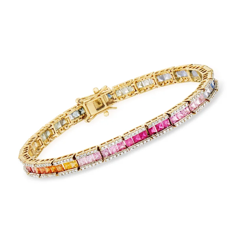 gemstone bracelets for women -Ross-Simons Multicolored Sapphire and Diamond Bracelet in 14kt Yellow Gold