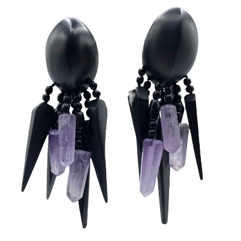 affordable earrings for women -gold stud earrings for women -EBONY & AMETHYST EARRINGS