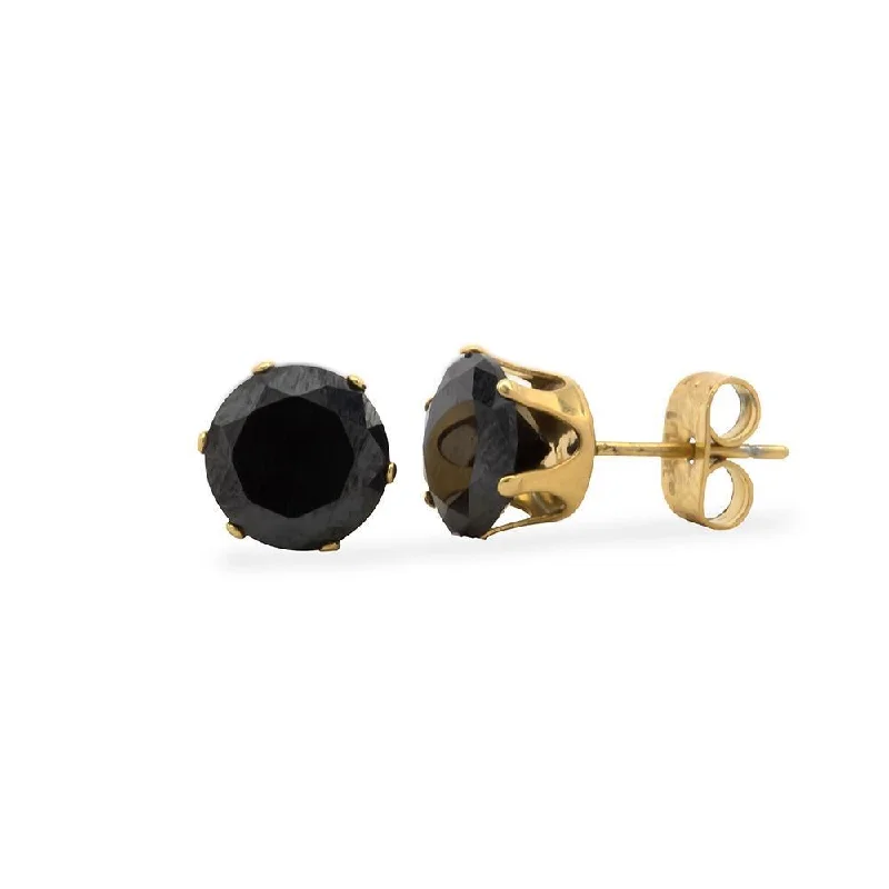 elegant earrings for women -elegant earrings for women -Stainless Steel Ion Plated Gold Stud Earrings Black Cubic Zirconia Size 8