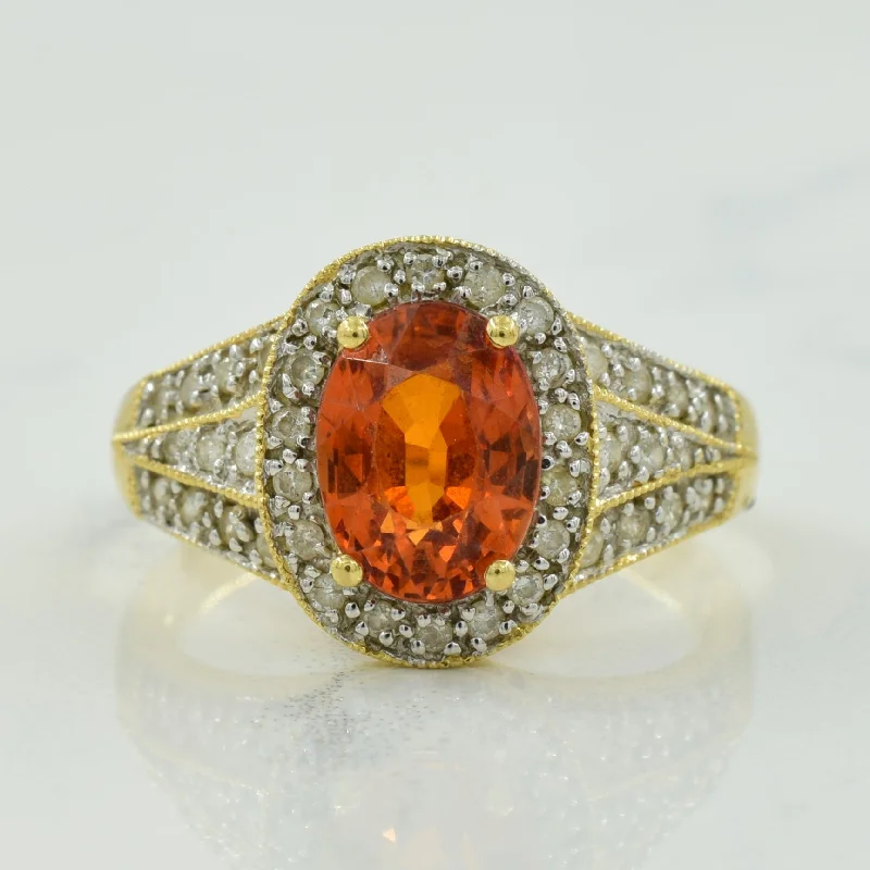 cocktail rings for women -Garnet & Diamond Halo Ring | 1.70ct, 0.30ctw | SZ 7.25 |