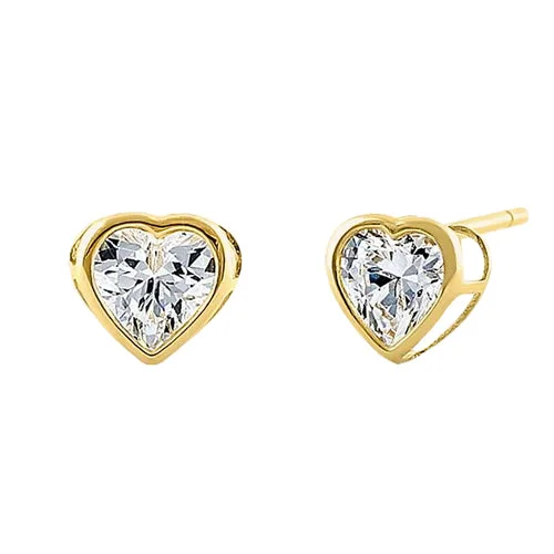 bridal stud earrings -women’s sparkling earrings -Solid 14K Yellow Gold 4mm Heart Cut Clear CZ Earrings