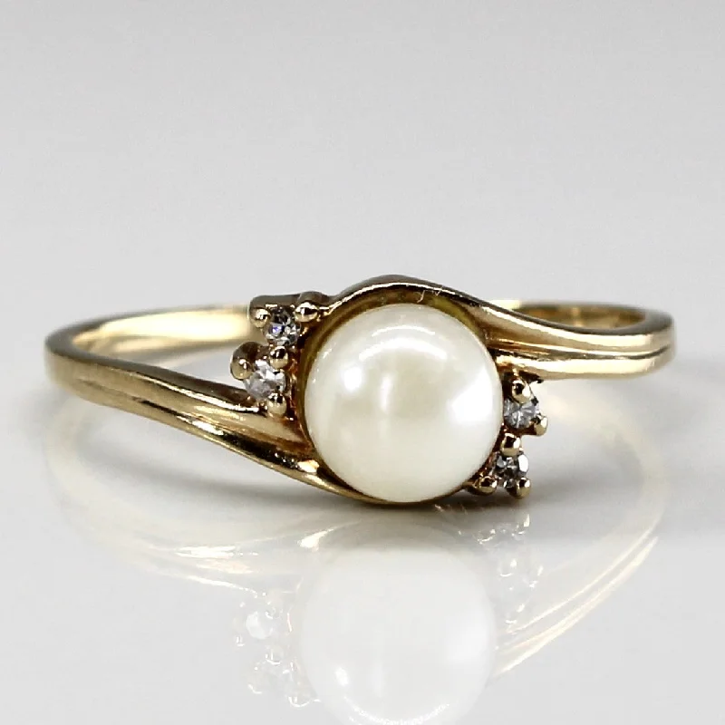 heart-shaped rings for women -Bypass Pearl & Diamond Ring | 0.02ctw | SZ 6.25 |