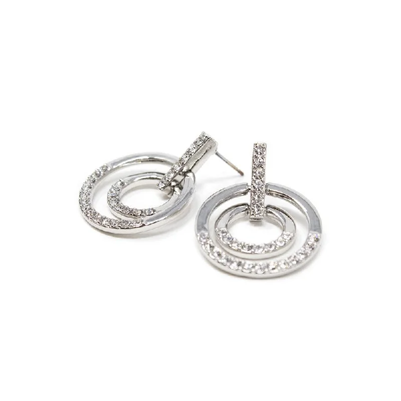 custom hoop earrings for women -matching earrings for women -Pave Open Circle Post Earrings Rhodium Plated