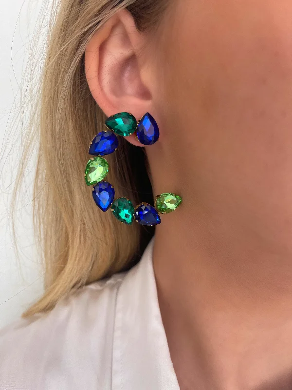 silver dangling earrings for women -modern silver earrings for women -Blue & Green Bondi Earrings