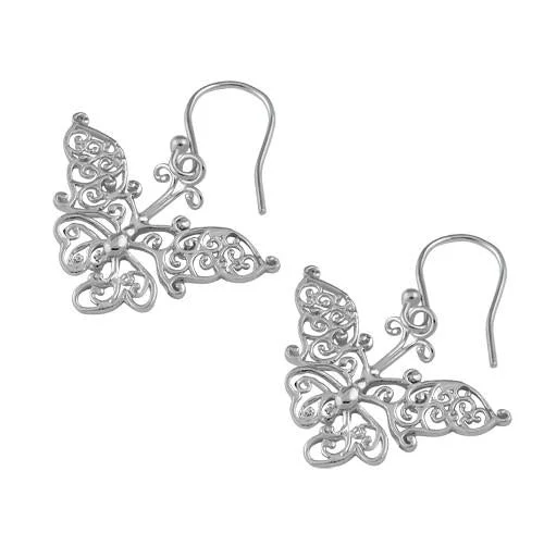 silver earrings with gemstones -floral earrings for women -Sterling Silver Intricate Butterfly Hook Earrings