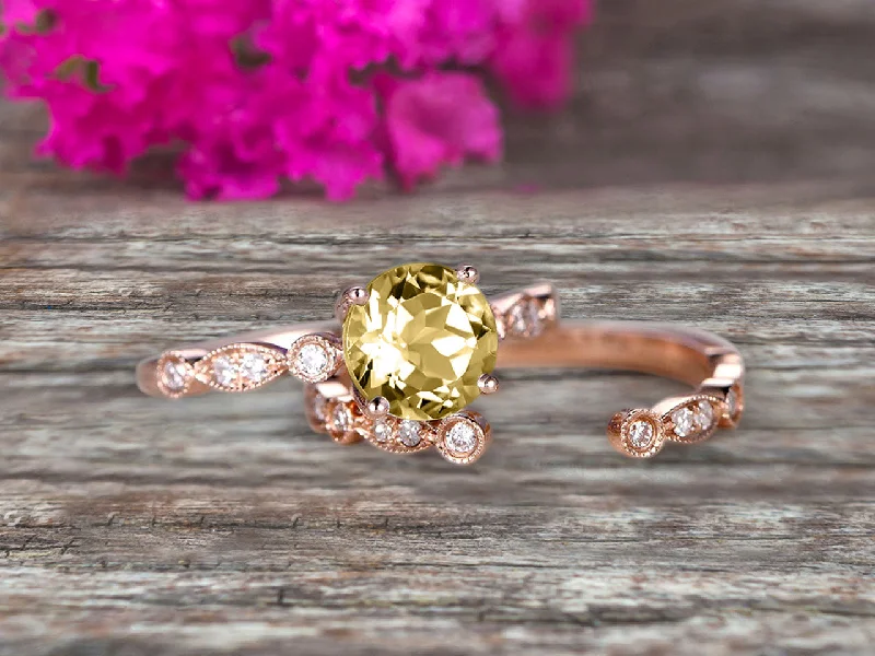 affordable custom engagement rings -affordable custom engagement rings -Vintage Looking 10k Rose Gold 1.50 Carat Round Cut Champagne Diamond Moissanite Engagement Rings With Unique Matching Wedding Band Art Deco