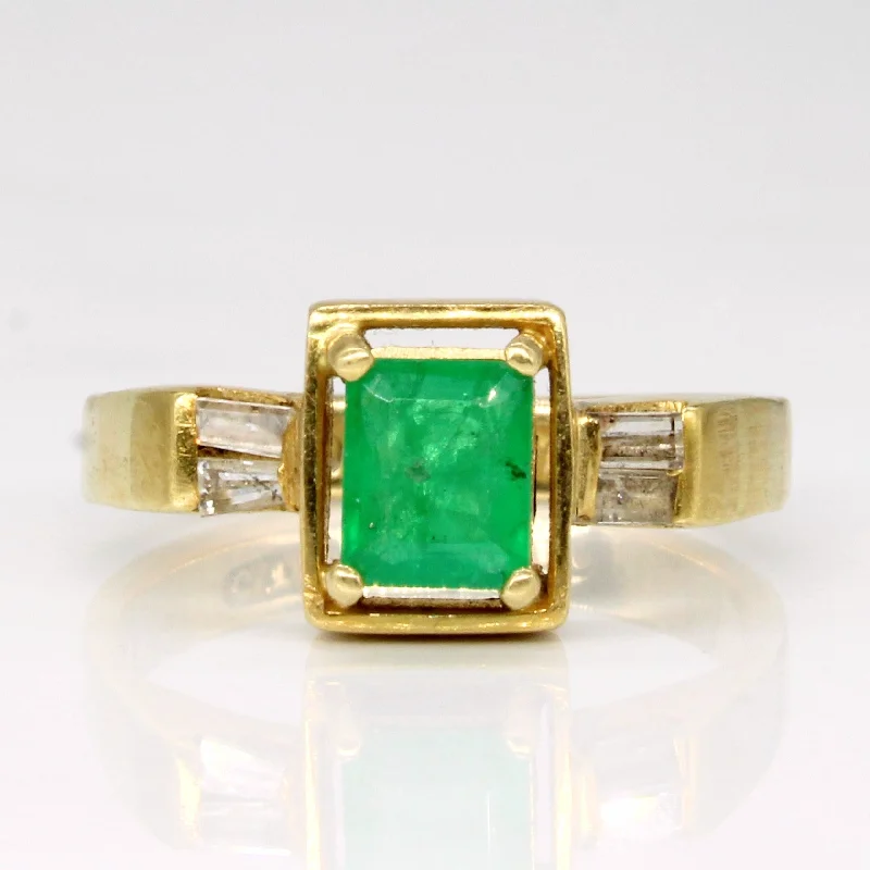 floral rings for women -Emerald & Diamond Ring | 0.40ct, 0.10ctw | SZ 4.25 |