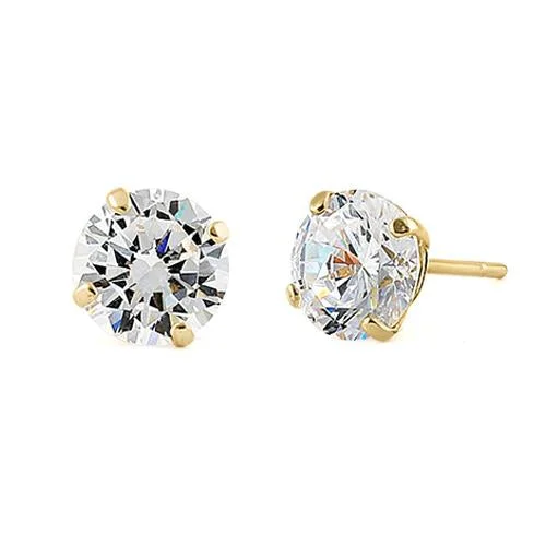 diamond stud earrings for women -chic hoop earrings for women -.92 ct Solid 14K Yellow Gold 5mm Round Cut Clear CZ Earrings