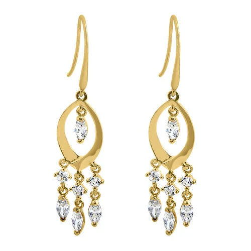 gold-plated earrings for women -gold-plated earrings for women -Solid 14K Yellow Gold Chandelier Dangle CZ Hook Earrings