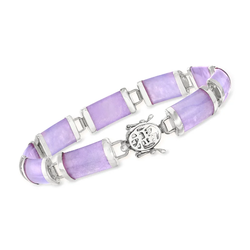 chic women’s bangles -Ross-Simons Lavender Jade "Good Fortune" Bracelet in Sterling Silver