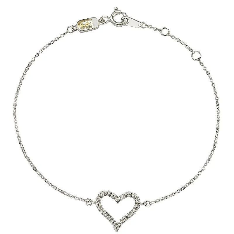 handmade bangles for women -Suzy Levian 14K White Gold & .24 cttw Diamond Heart Solitaire Bracelet